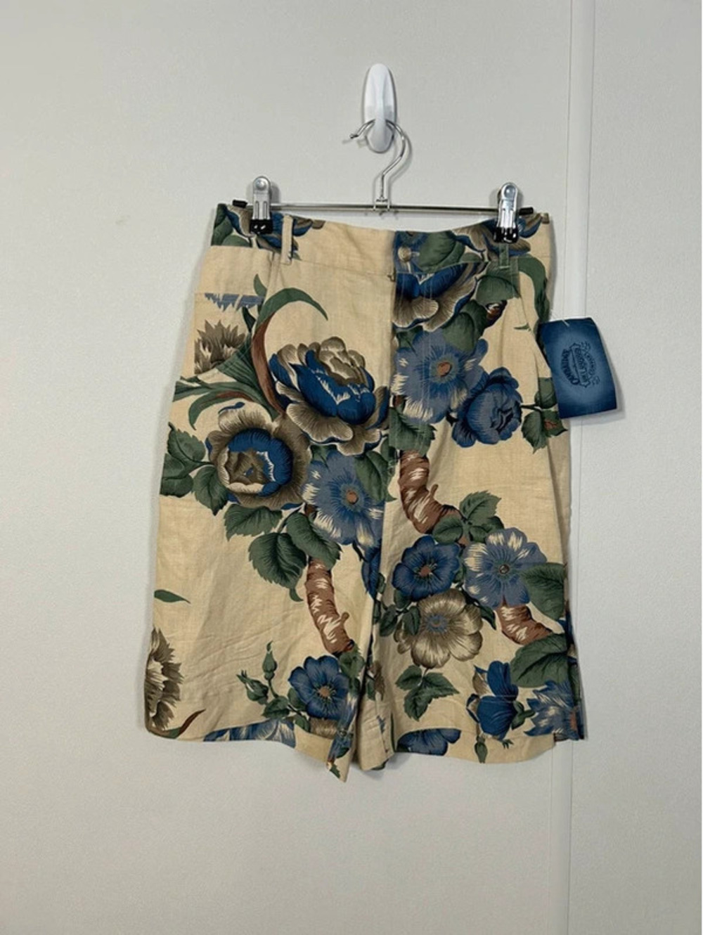 Vintage Cambridge Dry Goods Blue Floral Linen Blend Shorts Size 8 Cottagecore